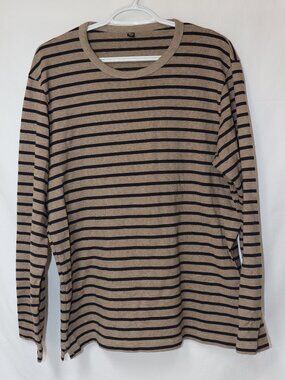 UNIQLO Striped Long Sleeve Shirt Men's Size XL Gray Black Classic